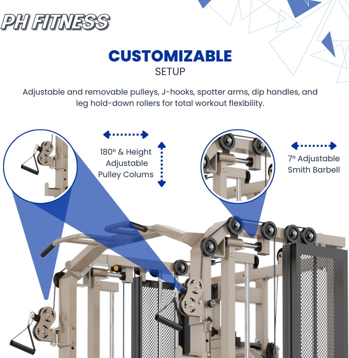 PH Fitness FUSION X Pro Rack – Professioneel Multifunctioneel Power Rack & Smith Machine (0°/7°), Dual Adjustable Cable Trainer 160 kg, Pec Deck, Lat Pulldown & Pull-Up Bar thumbnail 4