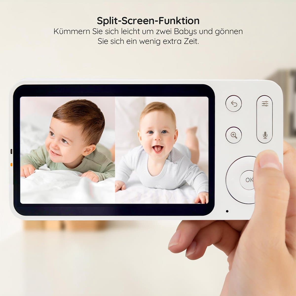 Wifi Baby Monitor - Babyfoon Met Camera 2K 3MPx - Babyfoon met 5 inch scherm - Splitscreen - Full HD Resolutie - Slaapliedjes - Temperatuur - Alexa & Google - Terugspreekfunctie - Video & Audio thumbnail 4