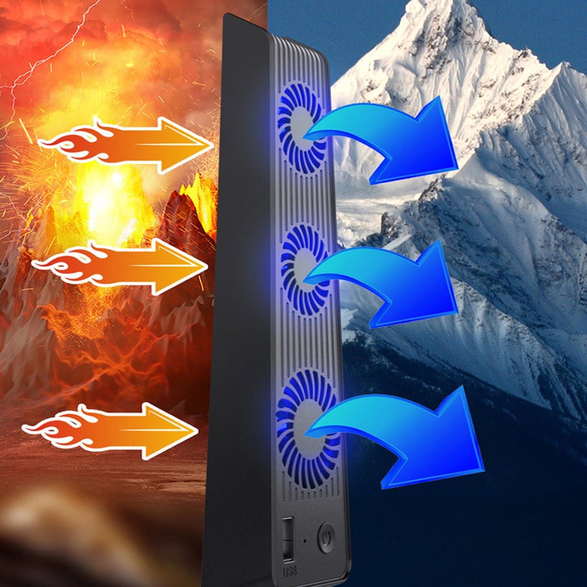 NAXSIR PS5-ventilator met 3 ventilatoren koeling -USB-poort - Stil - plug en play- Zwart thumbnail 7