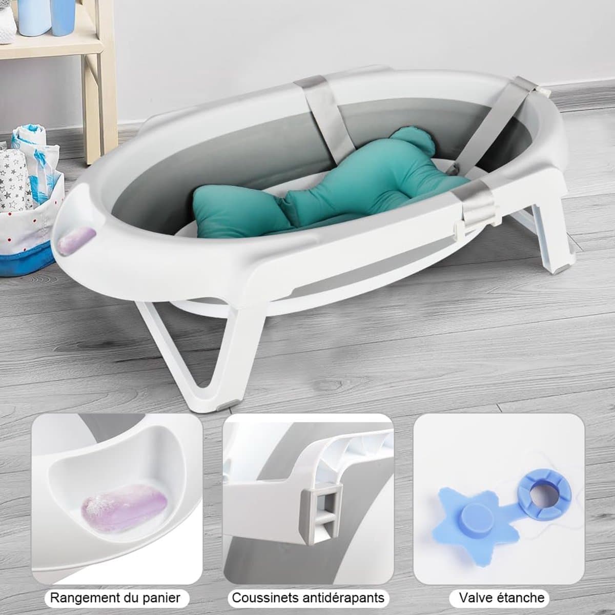 RFWR® Opvouwbare babybadkuip met standaard en geïntegreerd kussen voor optimaal comfort thumbnail 3
