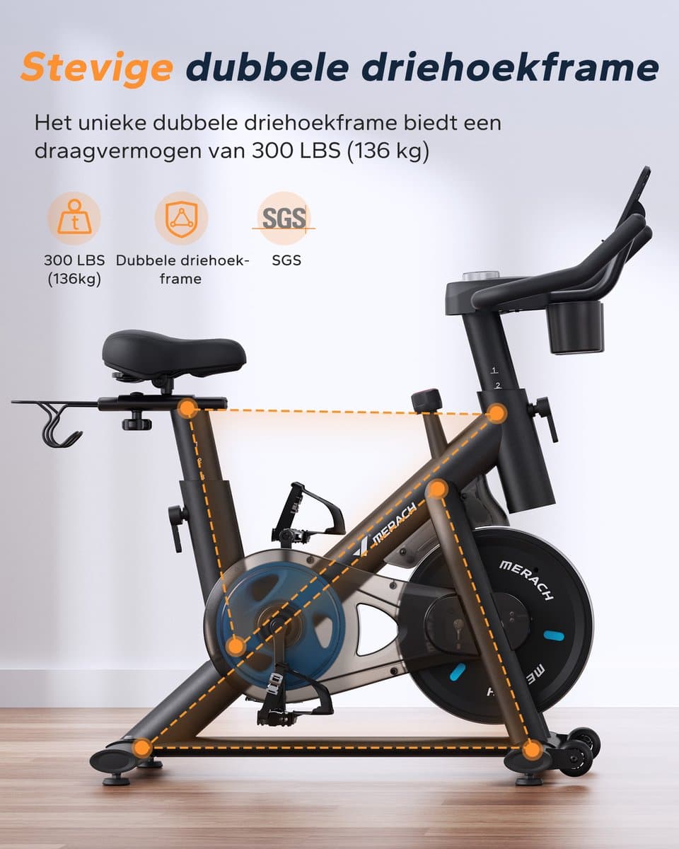 MERACH Hometrainer - 16 Niveaus Magnetische Weerstand - LED-scherm - Verbonden met Kinomap - Dubbele Bekerhouders - Stil thumbnail 2