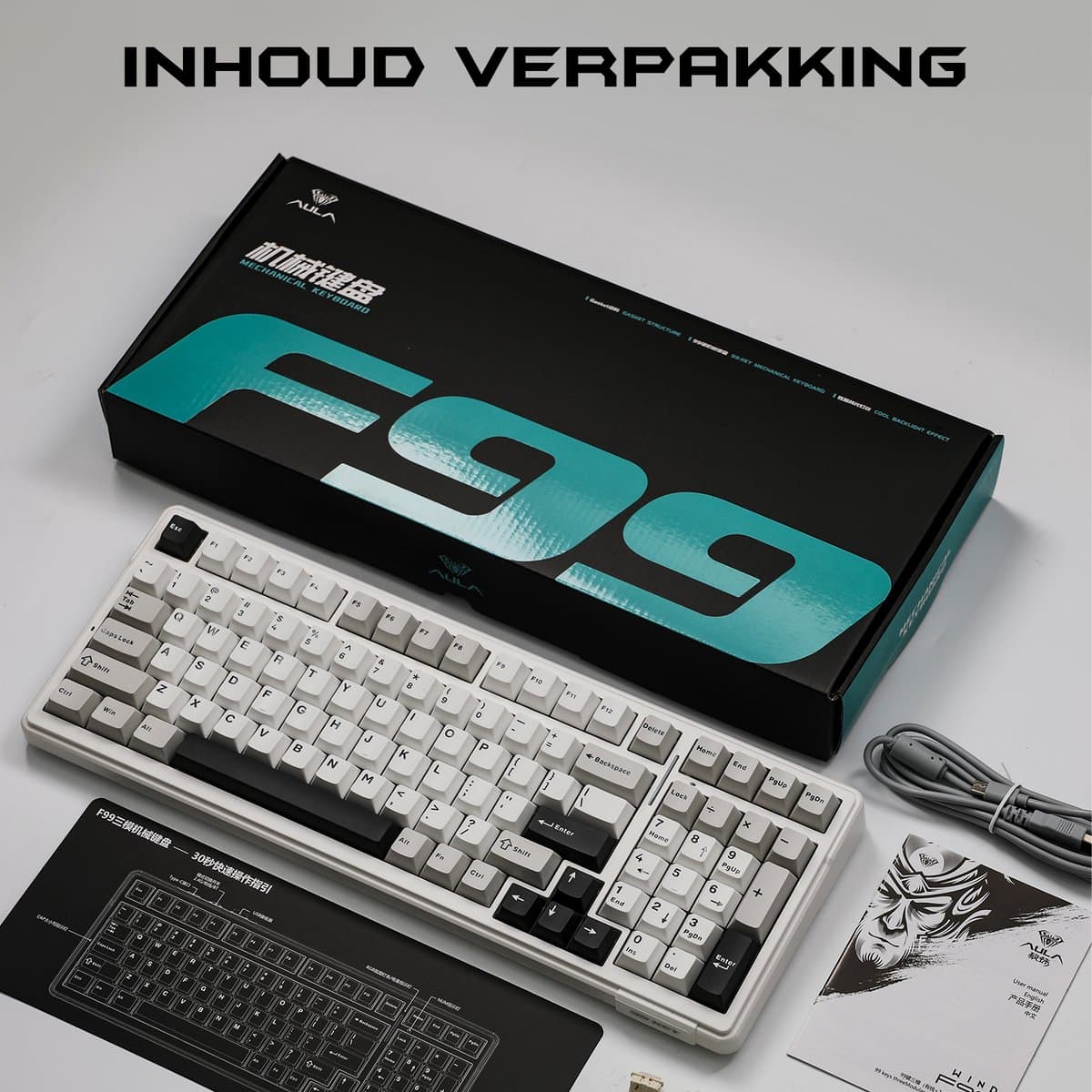 AULA F99 Wit - Mechanisch Draadloos Toetsenbord 96% thumbnail 3
