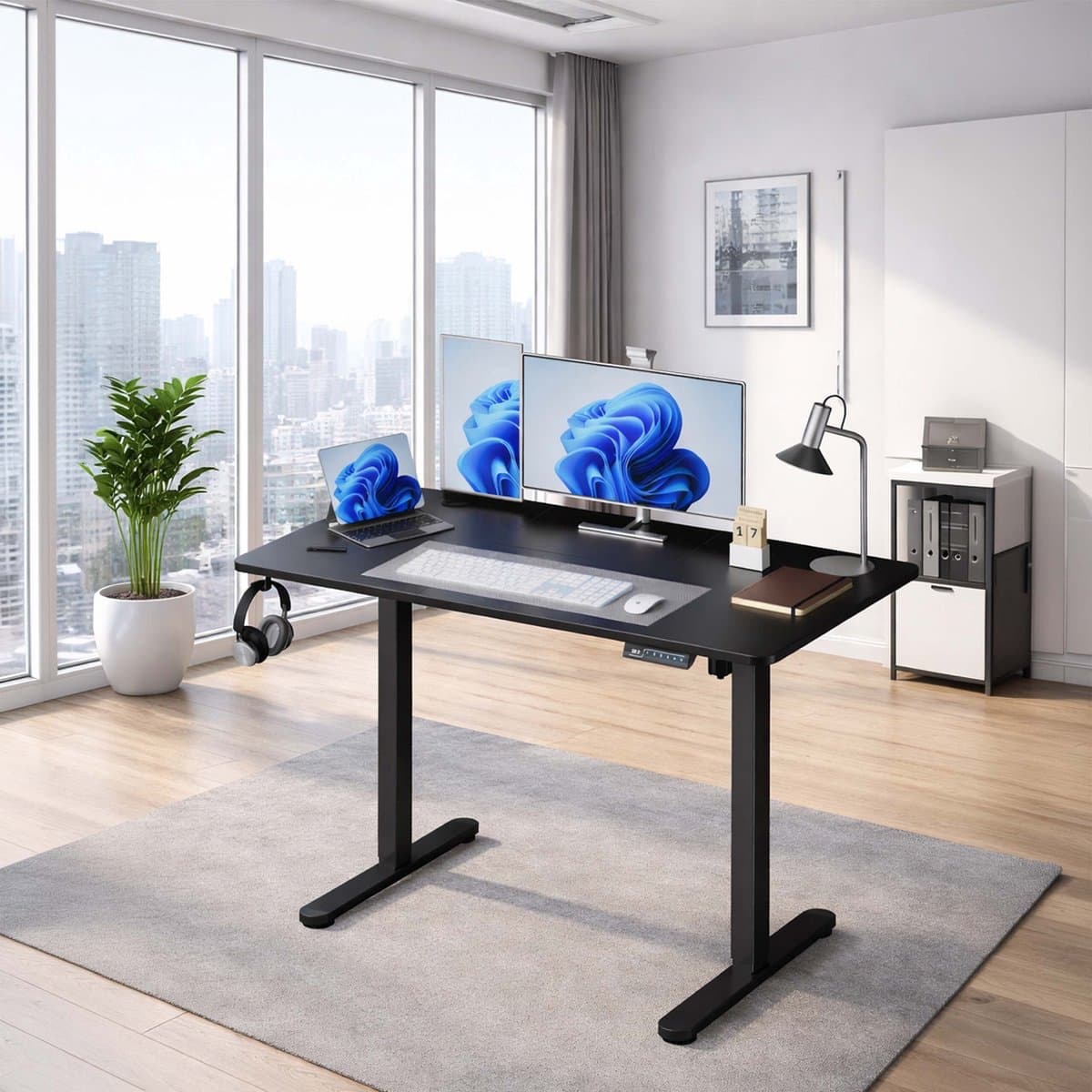 Zit sta bureau - 160 x 60 cm - hoogte verstelbaar - zwart thumbnail 4