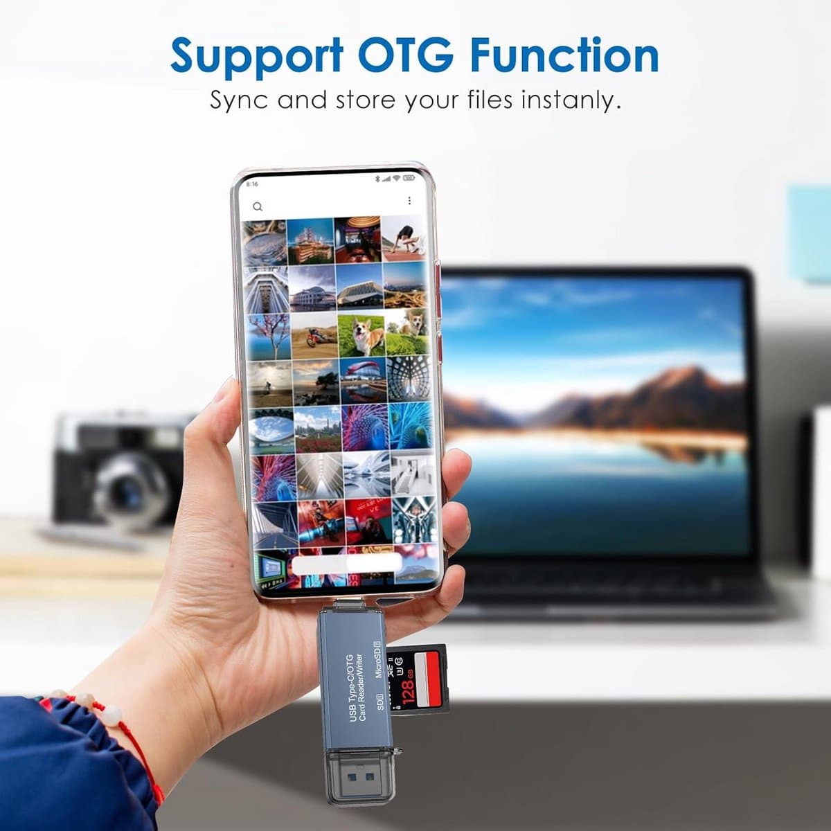Snelle SD Kaartlezer met USB-C en USB 3.0 voor PC, Tablet en Smartphone thumbnail 3