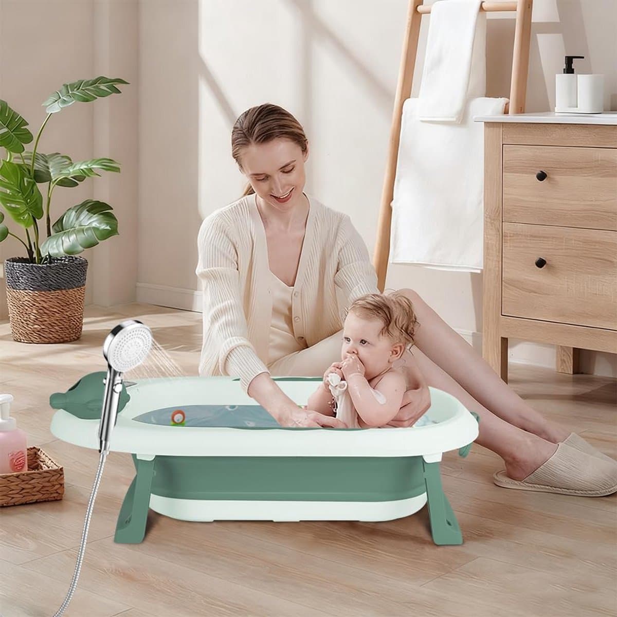 Opvouwbare Babybadkuip met Thermometer en Ondersteunend Frame thumbnail 2