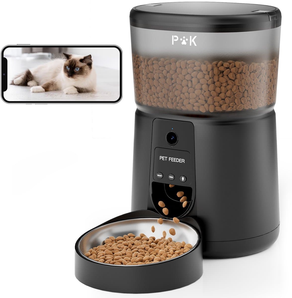 Balimo Automatische Voerbak - Voice Recorder - Camera - Voerautomaat hond - Full HD 1080P Night Vision - Voerautomaat dispenser kat - Smart Met Camera En App - 4 L - Voerbak Kat & Hond - Zwart thumbnail 6