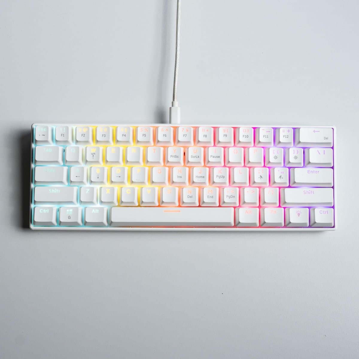 Furycube A61K - Mechanisch Gaming Toetsenbord - 61 Toetsen - Regenboogverlichting - Bedraad - Wit thumbnail 6