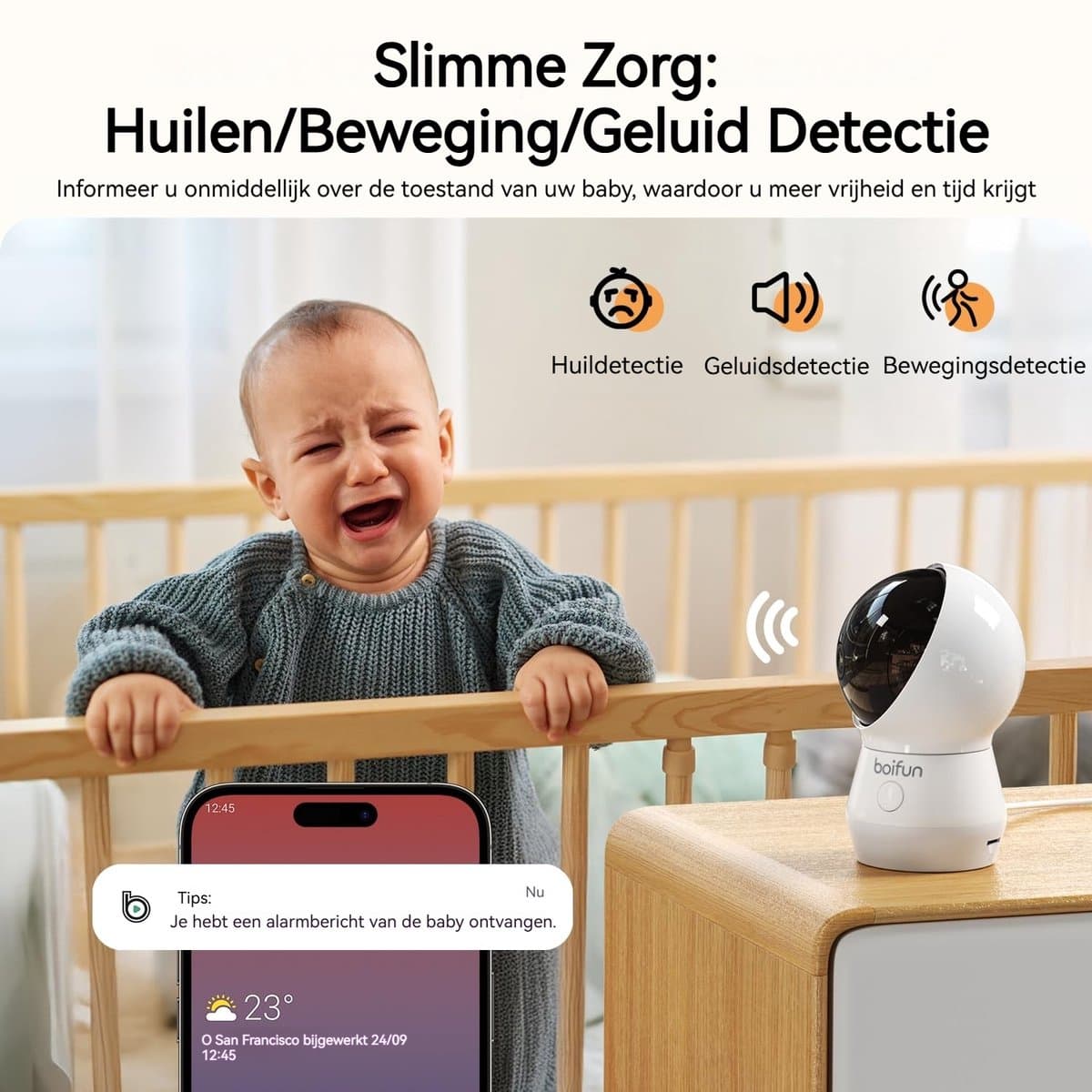 BOIFUN Babyfoon met camera - Baby Monitor met 2 Camera's - Babyfoon met Camera en App - AI-detectie (Slapen op de Buik en Gezichtsgebied) - Nachtlampje - 5.5 Inch Scherm - Video & Audio thumbnail 6