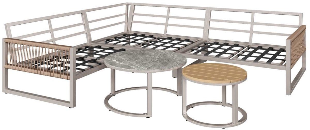 BLACKCOLORS Tuinset, meubelset voor 6-7 personen, hoekbank met gegalvaniseerd ijzeren frame, verstelbare poten, inclusief alle zit- en rugkussens, beige thumbnail 7
