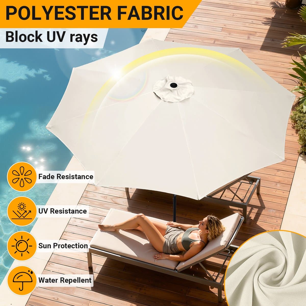 Parasol 3,5 m modulair met ijzeren frame – Grote tuinparasol voor terras, crème thumbnail 3