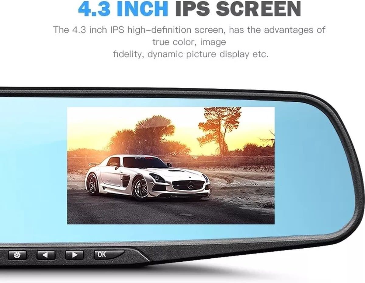 TechU™ Dashcam Voor en Achter Camera – M31 Zwart – Dashboardcamera – 4.3” Scherm & 12.2” Spiegel – G-sensor – Bewegingssensor – Loop recording – Nachtvisie – 130° Wijdhoeklens – Incl. Achteruitrijcamera - voor auto thumbnail 8