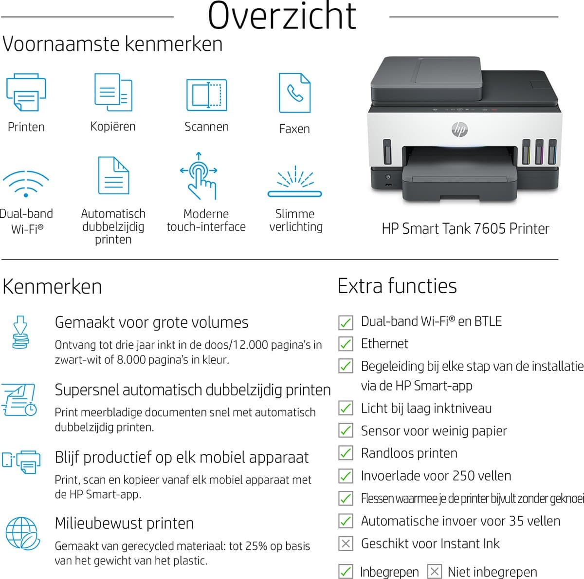 HP Smart Tank 7605 – All-in-One Kleurenprinter – Inkjet Tankprinter – Wifi, Ethernet & AirPrint – ADF & Fax – Tot 3 Jaar Printen – Printen, Scannen, Kopiëren, Faxen – Zonder Cartridges thumbnail 8