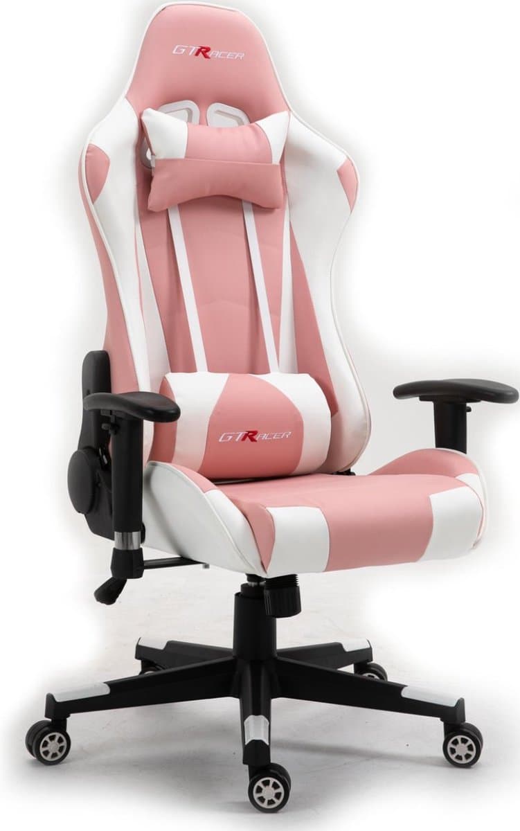 GTRacer Pro gamestoel Wit/roze – 150 kg, 180° - afbeelding 1