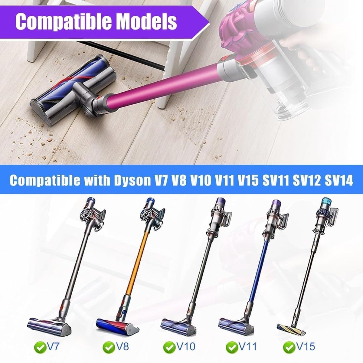 Aangedreven zuigmond Borstelkop voor Dyson V7 V8 V10 V11 V15 SV10 SV11 SV12 SV14 Motorhead Borstel Gemotoriseerde Borstel Tapijt Harde Vloeren Vervangend onderdeel 967483-04 thumbnail 5