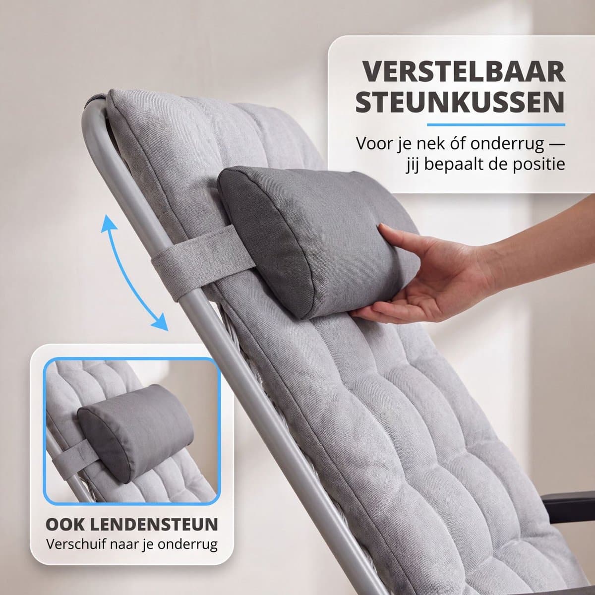 FlinQ 2x XL Relax Tuinstoelen Cloud Comfort Deluxe - Verstelbare Zero Gravity Relaxstoel - Extra breed - Extra dikke kussens - Hoofdkussen & Bekerhouder/Tafeltje - Ligstoel - Tuinmeubelen - Ideale Campingstoel - Ook voor Tuin of Balkon thumbnail 5