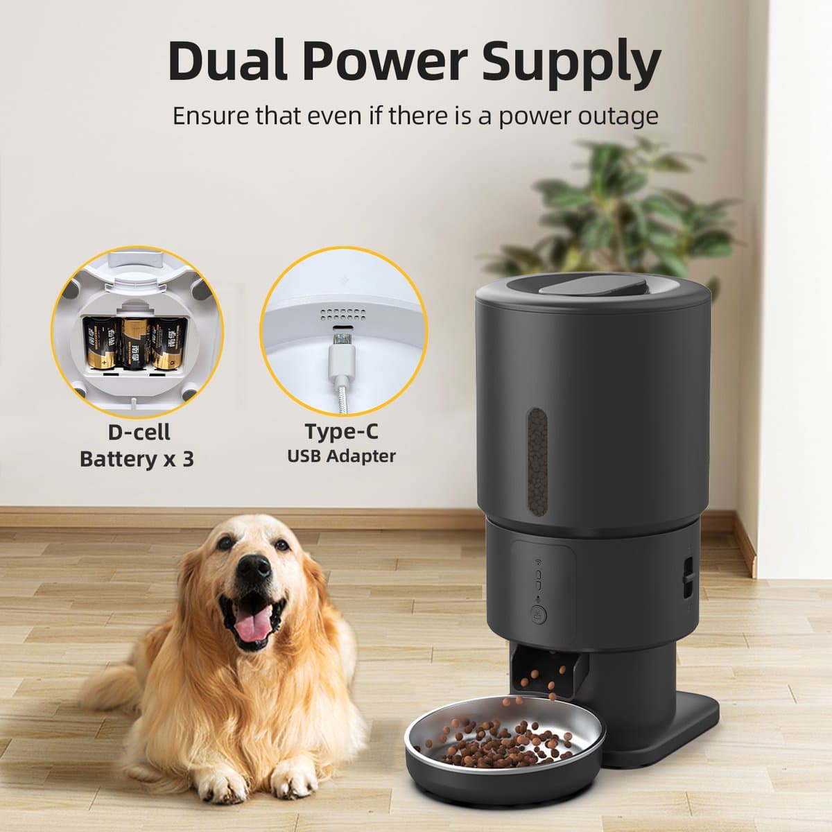 SmartPaw FeedMate - Automatische Voerbak Kat en Hond - 5L Voerdispenser - WiFi & Smart App - Voor Droogvoer - Zwart thumbnail 3