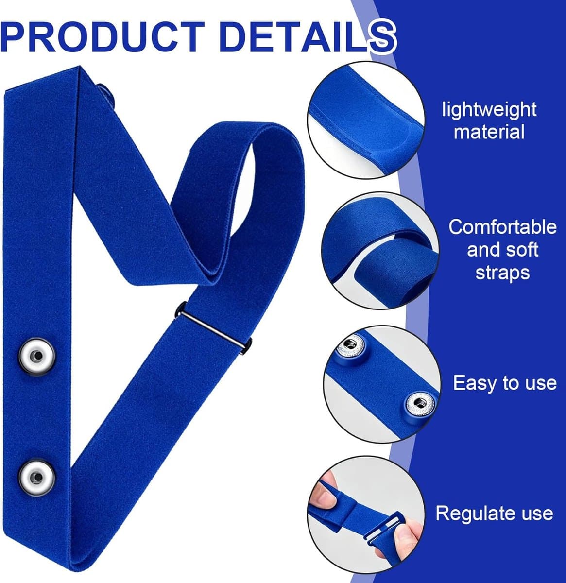 Thijox - Hartslagmeter Borstband Antislip Blauw - Comfortabele Reserveband voor Garmin Polar Wahoo - Verstelbaar 70-110 cm - ANT+ Bluetooth thumbnail 7