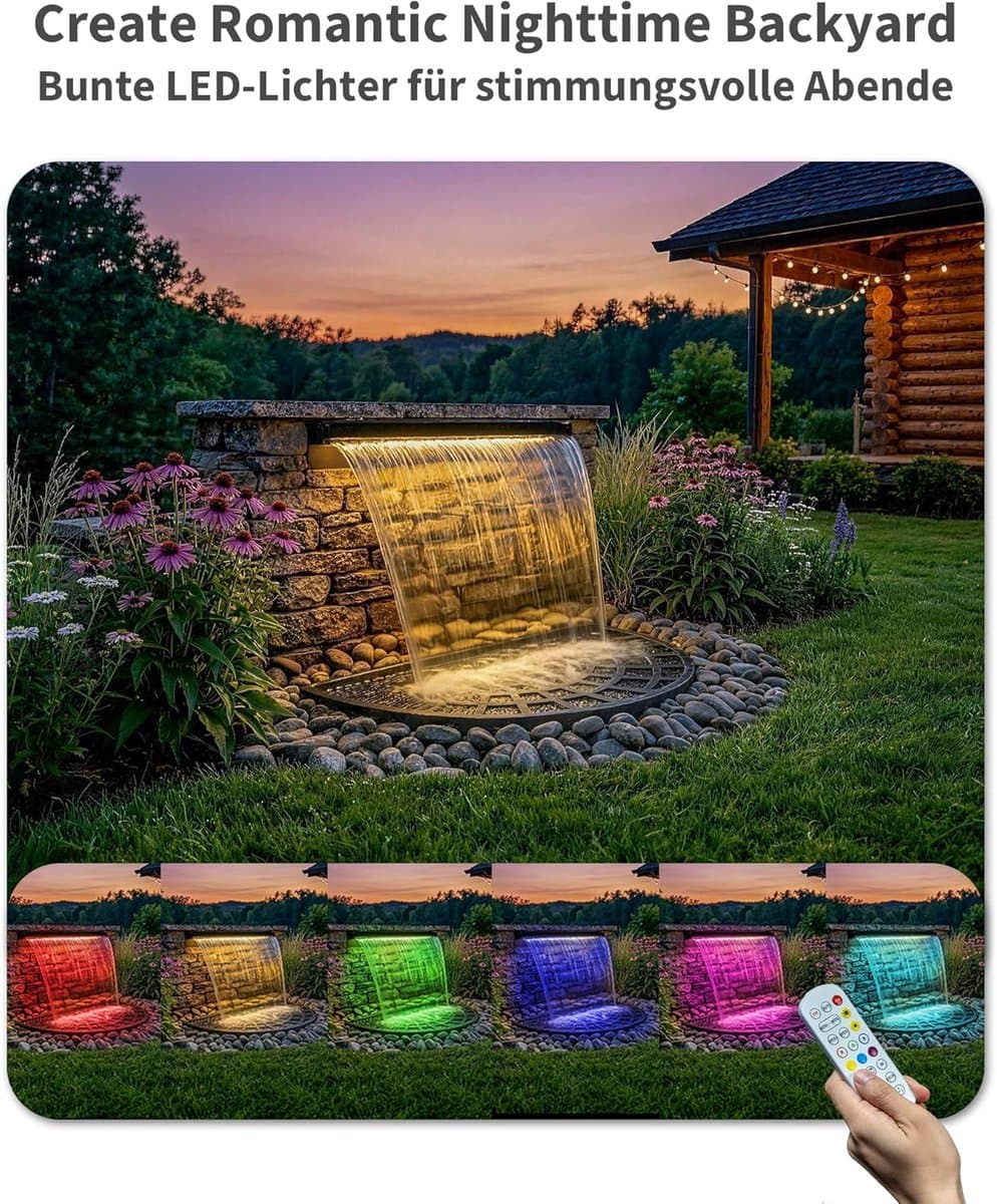 POPOSOAP RGB-onderwaterverlichting voor vijvers met timer, 20 dimbare kleuren, IP68-waterdichte dompelbare LED-fonteinverlichting, afstandsbediening, voor vijvers, aquaria, tuinen en zwembaden (4-in-1) [Energieklasse C] thumbnail 8