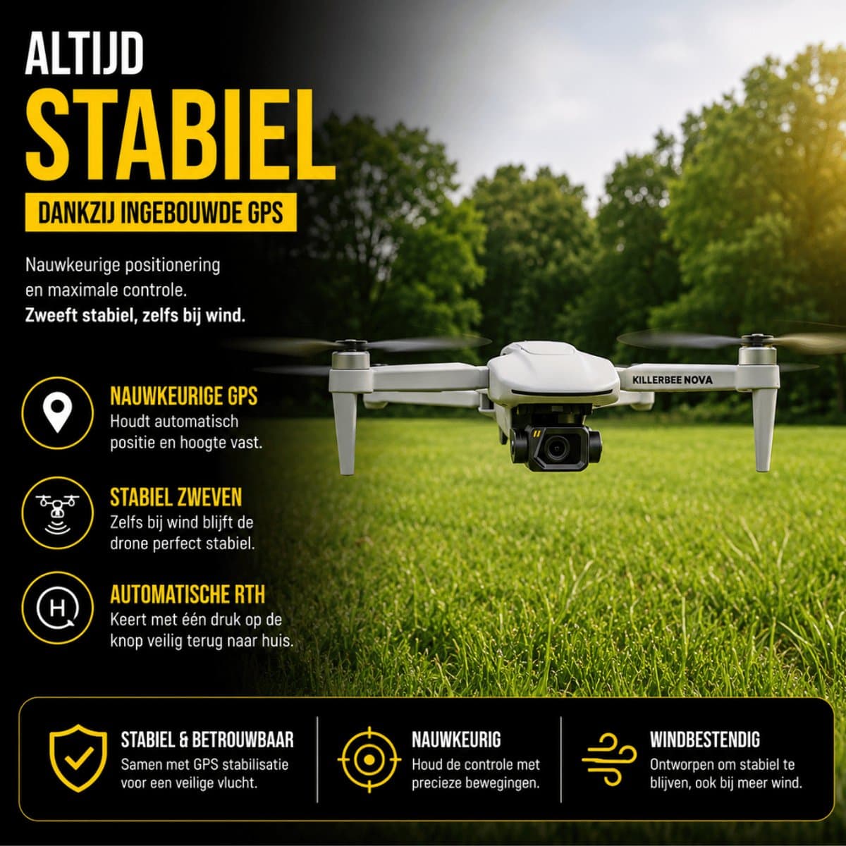 Killerbee NOVA – Drone met 4K UHD Camera en 3 assige gimball - 3Km Bereik - 2 Batterijen (totaal 50 Min Vliegtijd) - Incl 64GB Geheugenkaart thumbnail 8