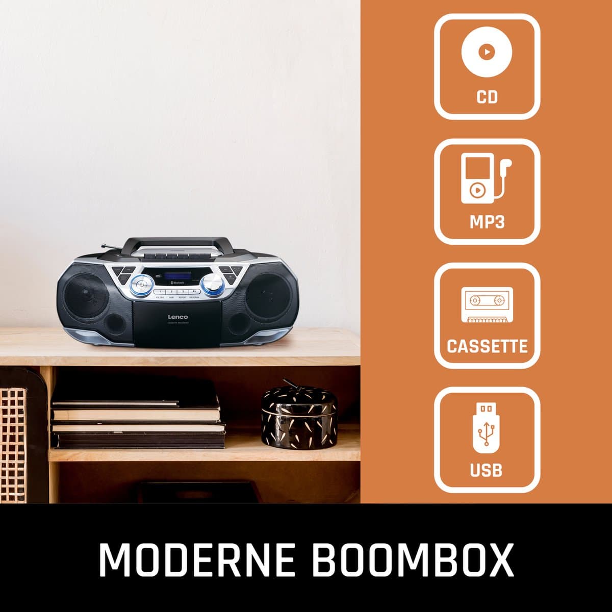 Lenco SCD-720SI - Draagbare DAB+ Radio met Bluetooth, CD-speler en Cassette - Stereo Boombox - Netstroom & Batterijen - Zilver thumbnail 4