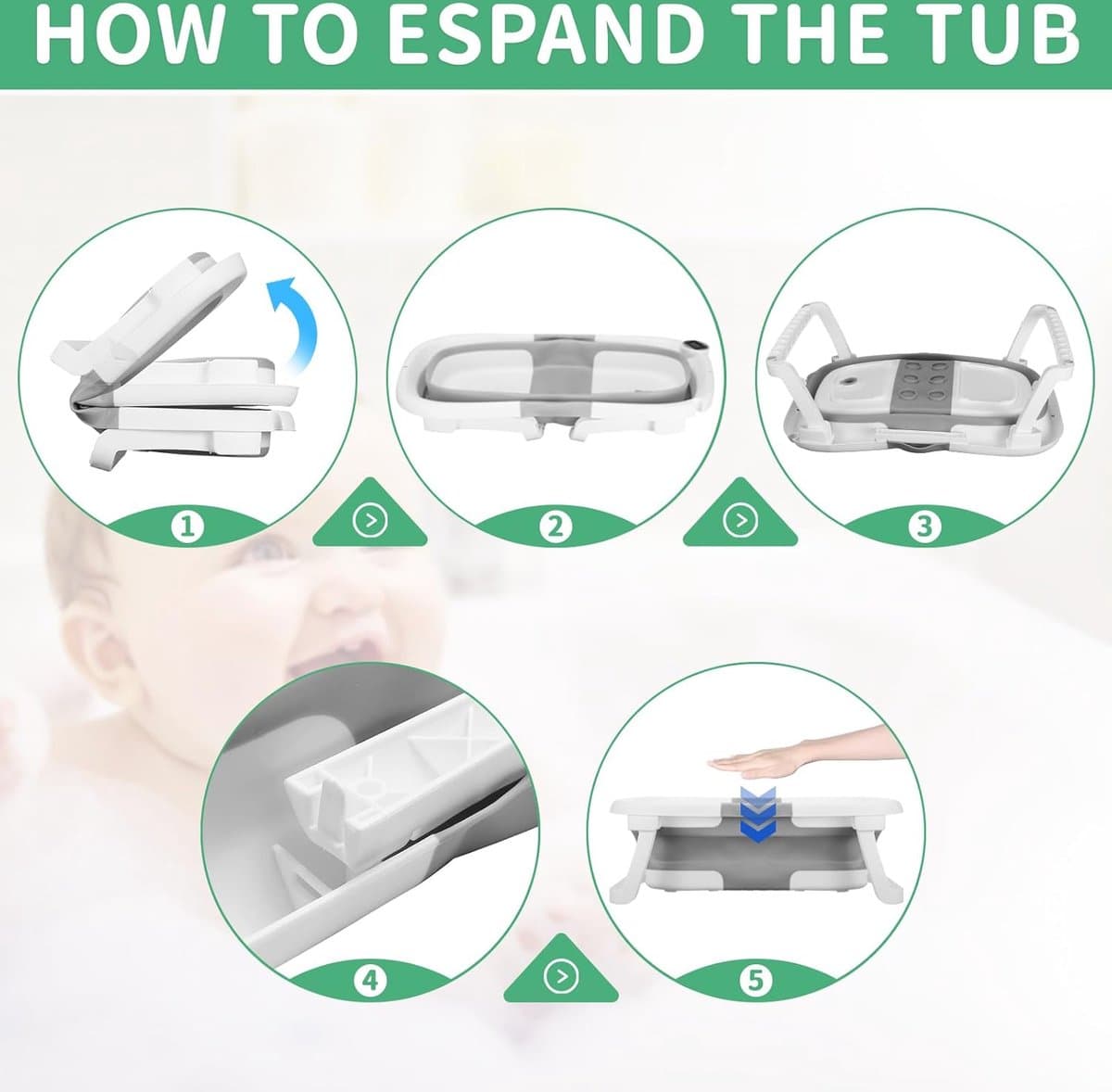 Opvouwbare babybadkuip met douchekopaansluiting en thermometer - Ruimtebesparend en ergonomisch babybadje voor 0-36 maanden thumbnail 5