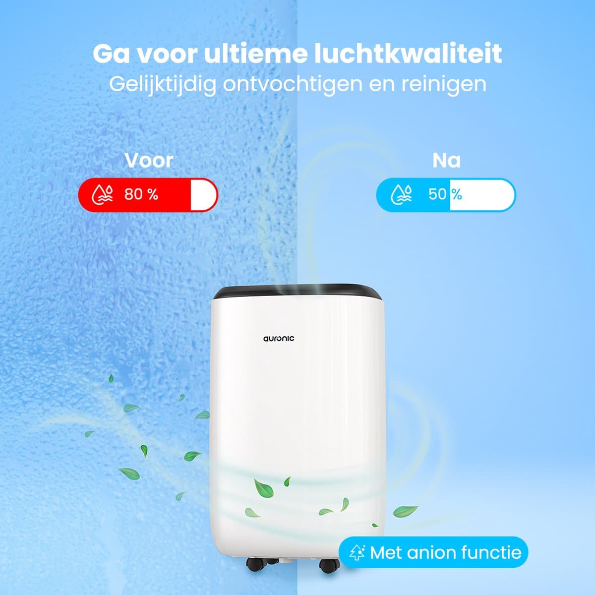 Auronic Luchtontvochtiger en Luchtreiniger - Pro Plus Series - Ontvochtigt 10L per dag in Huis - 2,6L Waterreservoir - Slaapkamer en Woonkamer - Was-droog functie - Vochtopnemer voor in Huis - Dehumidifier - Wit thumbnail 5