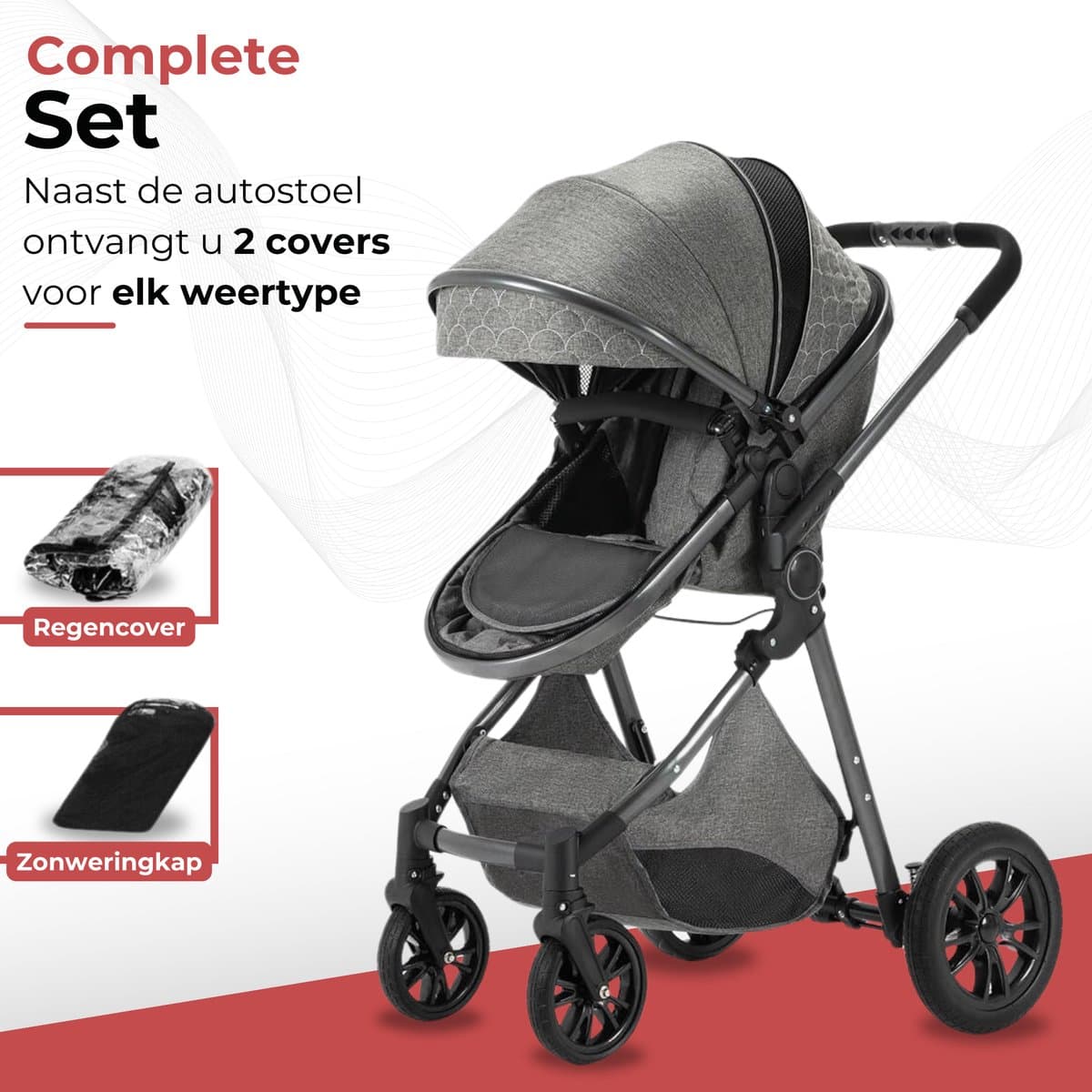 Lunola Nova - Kinderwagen 3-in-1 - incl. autostoel - 0-20kg - XXL - Multifunctionele Buggy 3in1 - Donkergrijs thumbnail 7
