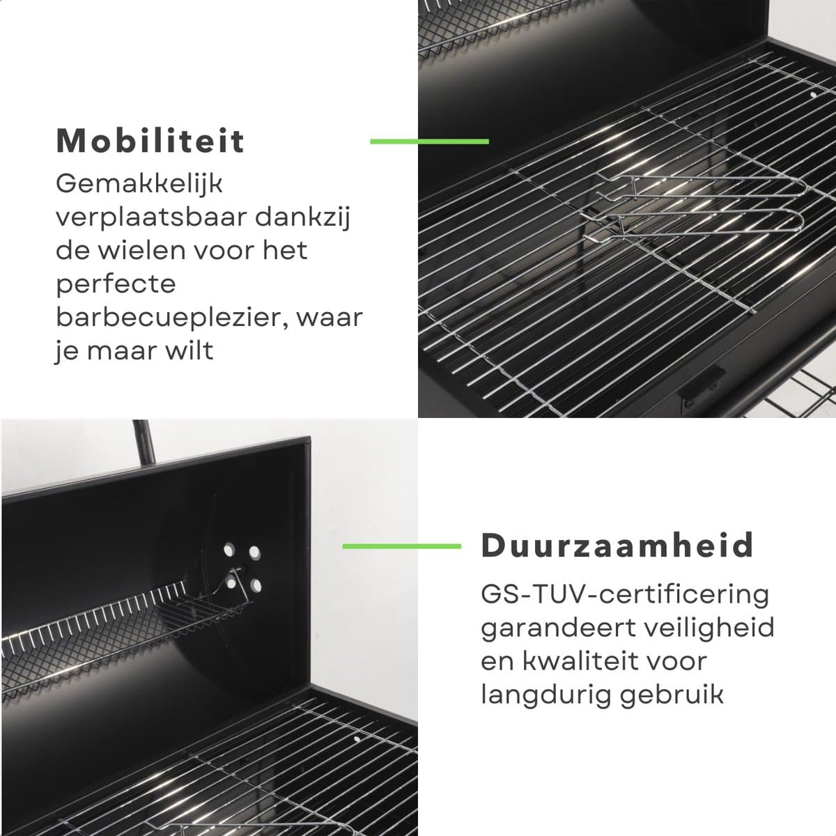 Grote Verrijdbare Cilinder BBQ op Wielen met Verstelbare Ventilatieroosters - Houtskool Barbecue - Houtskoolbarbecue - Cilinder thumbnail 3