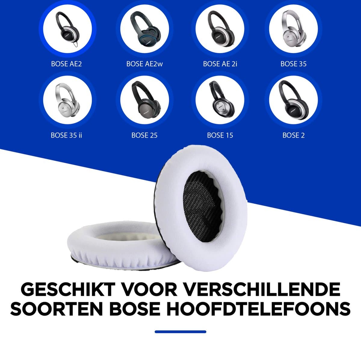 Set Oorkussens geschikt  voor Bose QuietComfort 35 ii / 35 / 25 / 15 / 2 / Soundtrue - Soundlink Around-Ear AE2 / AE2W / AE2I - Oorkussens voor koptelefoon - Ear pads headphones wit thumbnail 3