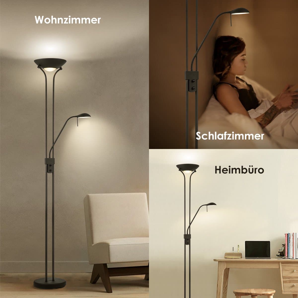 Home Sweet Home - LED Vloerlamp Dimbaar Zwart voor Woonkamer met Leeslamp - Inclusief R7S & G9 Vervangbare Lampen - 180 cm Metaal - Modern Warm Wit thumbnail 5