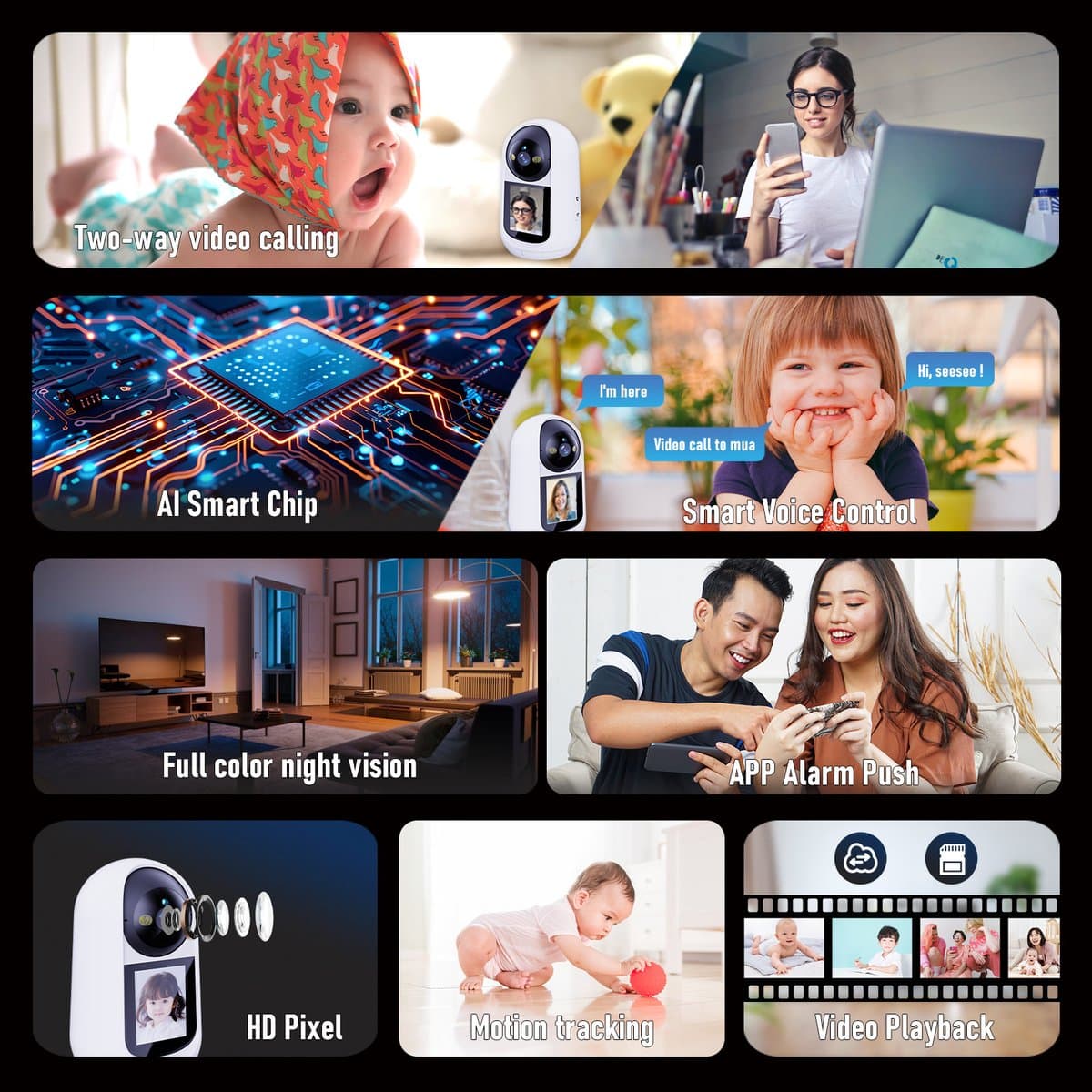Babyfoon met Camera - Tweeweg Video & Audio - Baby Monitor - Lichaamstracking - WiFi Camera - Beweging Detectie & Alarm thumbnail 2