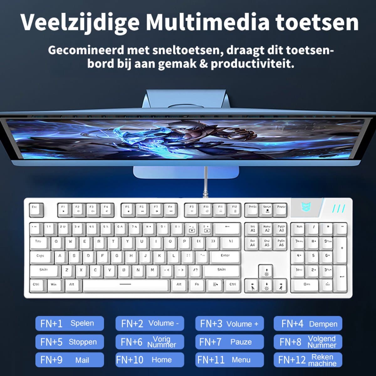 SunSonny N-J11PRO Mechanisch Gaming Toetsenbord Wit - 104 Keys Ergonomisch Bedraad RGB Gaming Keyboard - Red Switches thumbnail 6