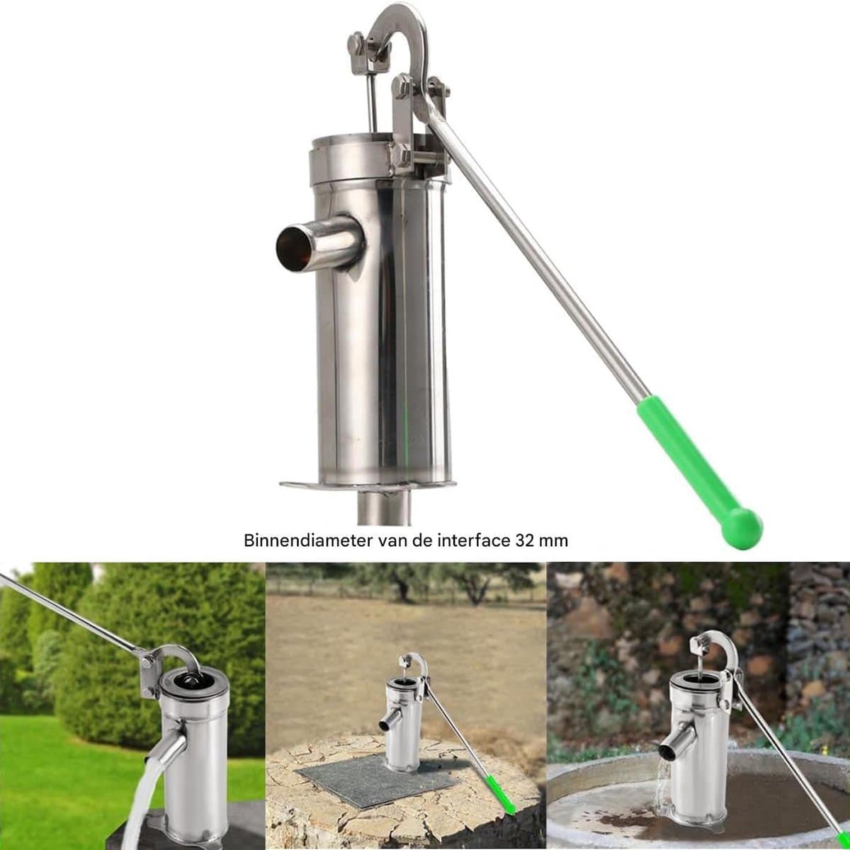 Handpomp - Waterpomp Putpomp - Tuin Irrigatie - Werkt zonder elektriciteit - Tot 10 meter diep - Zilverkleurig thumbnail 7