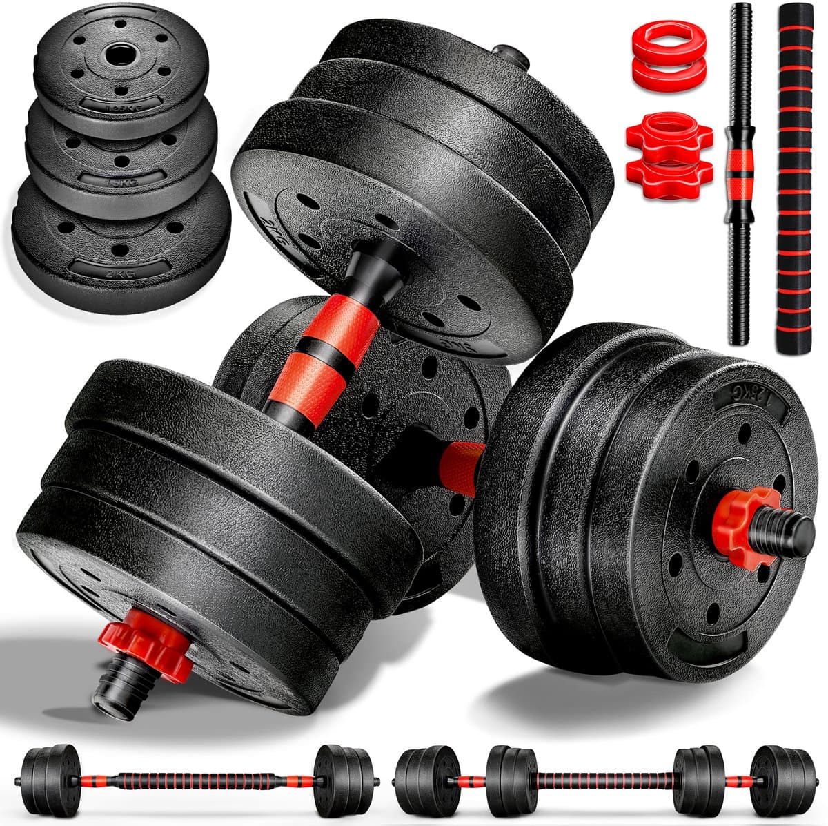 RE:SPORT 2-in-1 Halters 20kg: dumbbells + barbell in één set