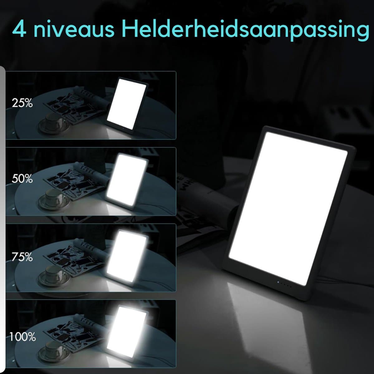 TIM® Bureaulamp led dimbaar daglicht- Wit - USB oplaadbaar - 3 kleurenfuncties - Daglichtlamp - Touchscreen - Lichttherapielamp - Hobby lamp voor schilderen, puzzelen – UV-Vrij - Tafellamp/lamp staand - Wit - 24cm x 21cm x 5cm thumbnail 3