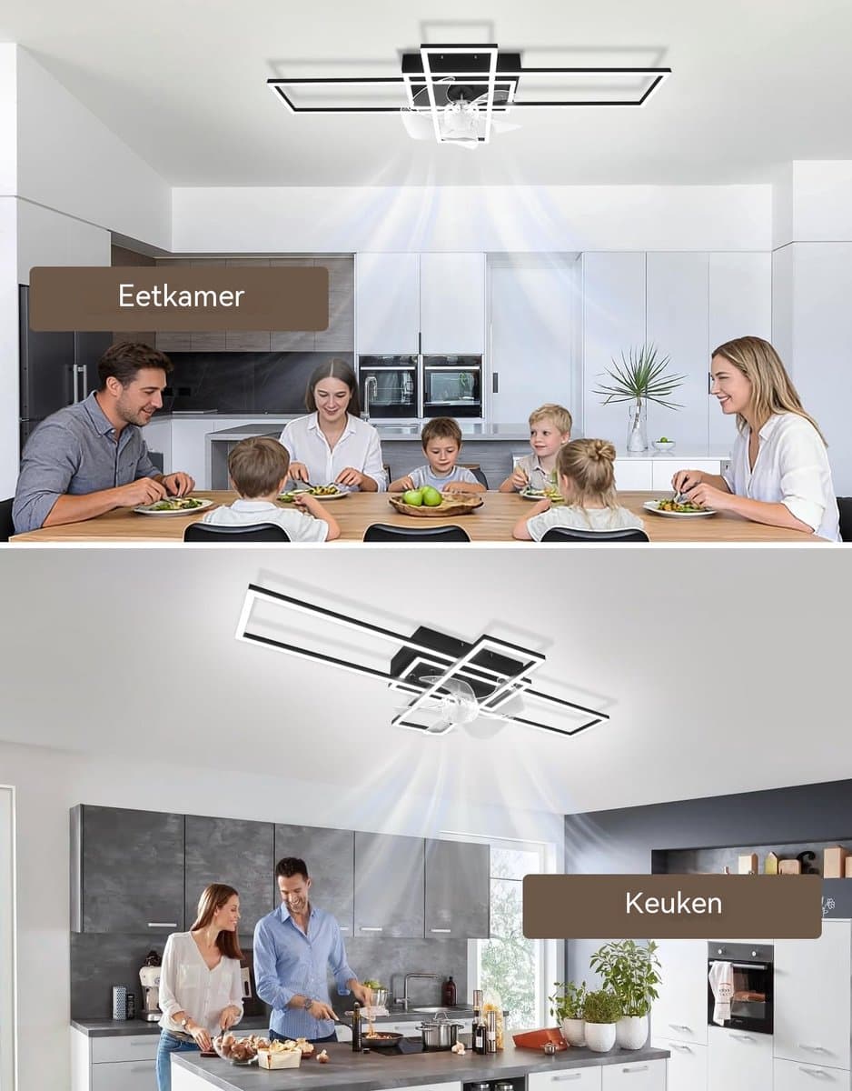 Glitzerlife - Plafond ventilator met verlichting - Dimbaar Led Licht - 6 Snelheden - Omkeerbare Zomer En Winterstand - Stille plafondventilator - Afstandsbediening Timer - Ø94 Cm - Zwart thumbnail 6