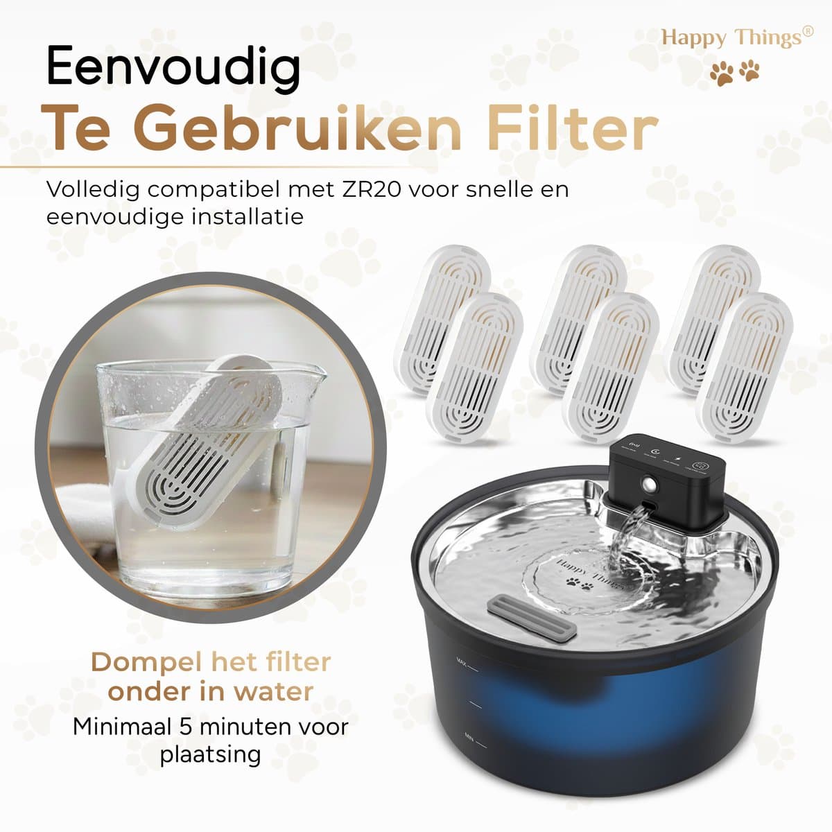 Happy Things® ZR20 Drinkfontein Filters – 12 Stuks + 12 Filtersponsjes – 5-Laags Filtersysteem - Voor Kat & Hond thumbnail 3