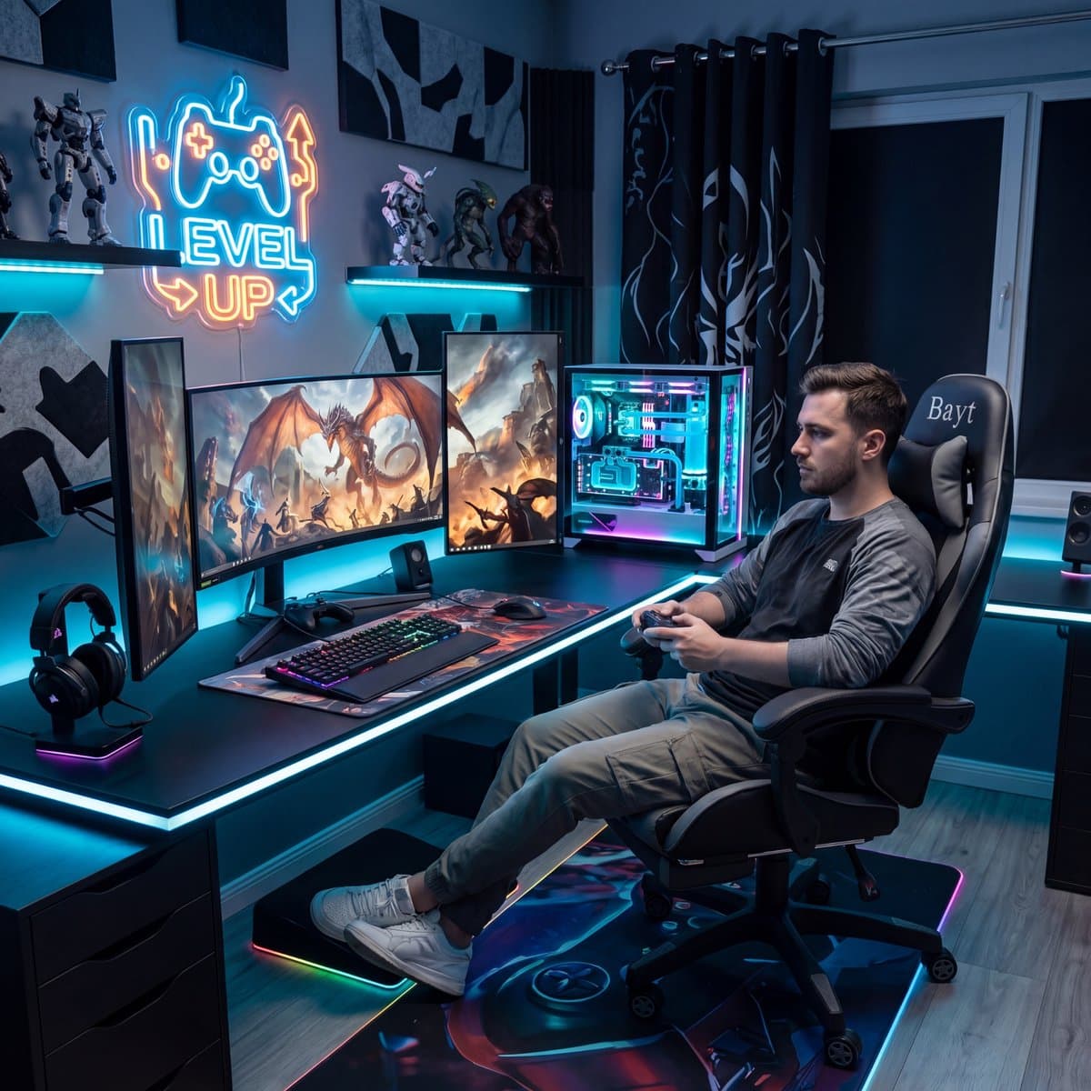 Bayt Gamestoel - Gaming Chair - Gamingstoel - Ergonomische Bureaustoel - Verstelbaar - Zwart en Grijs thumbnail 6