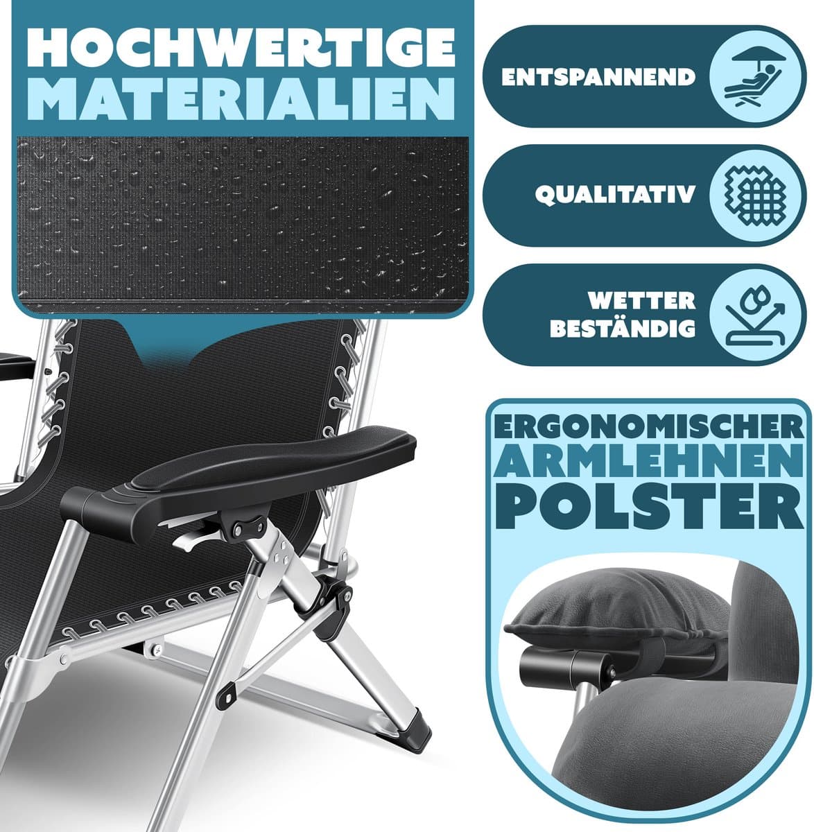 KESSER Luxe Ligstoel – Extra Breed & Comfortabel – Dikke Kussens, Armleuningen, Hoofdkussen, Bijzettafel & Opbergvakken – Ergonomisch & Antislip – Tuin of Balkon thumbnail 4