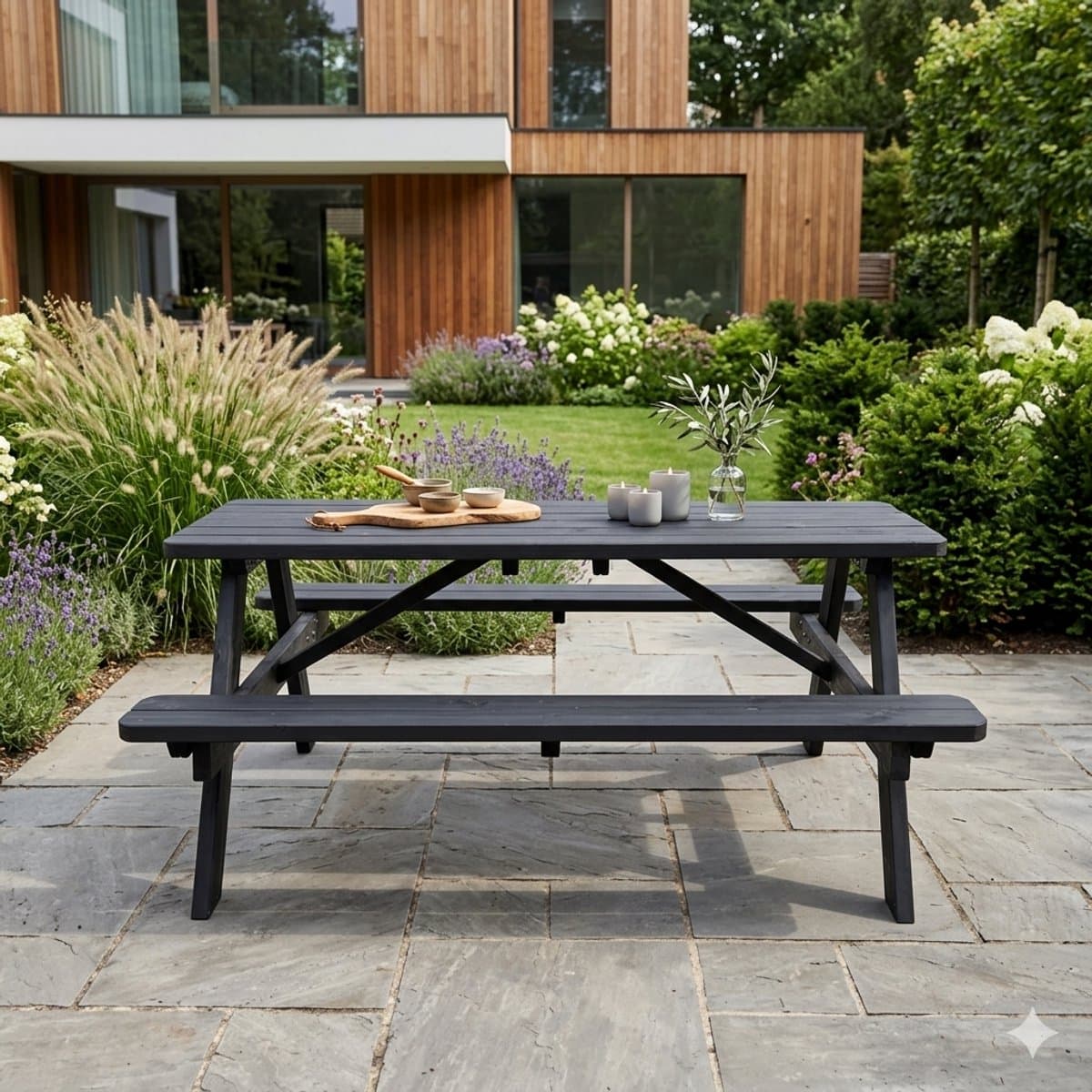 Zwarte Picknicktafel Deluxe 180cm Zwart| Tuintafel 6 Persoons | Duurzaam Behandelde Tuin Tafel thumbnail 4