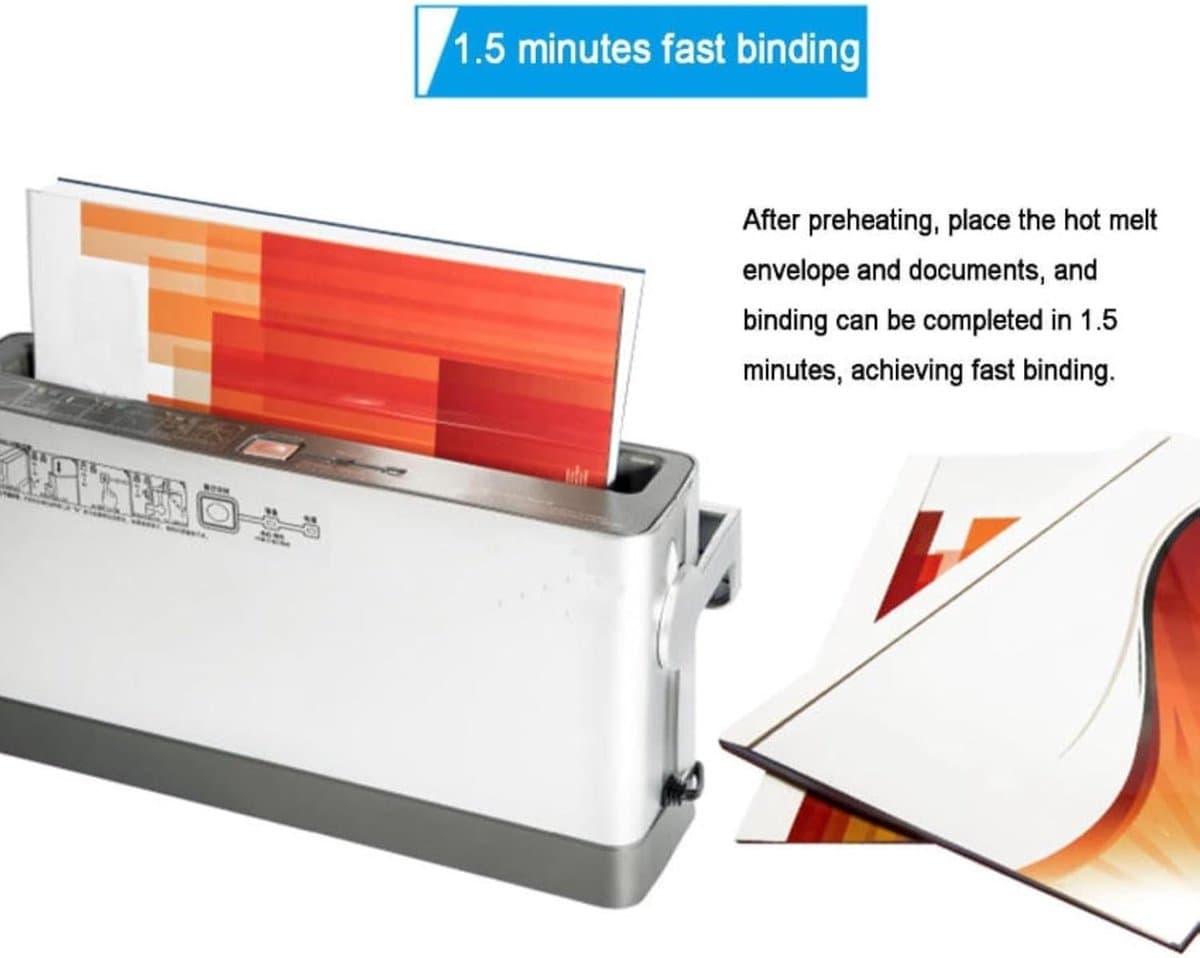 Thermische Bindmachine - Hotmelt Boekbinder - Documenten Binden - Snelle Verwarming - 200 Vellen - Zwart thumbnail 5