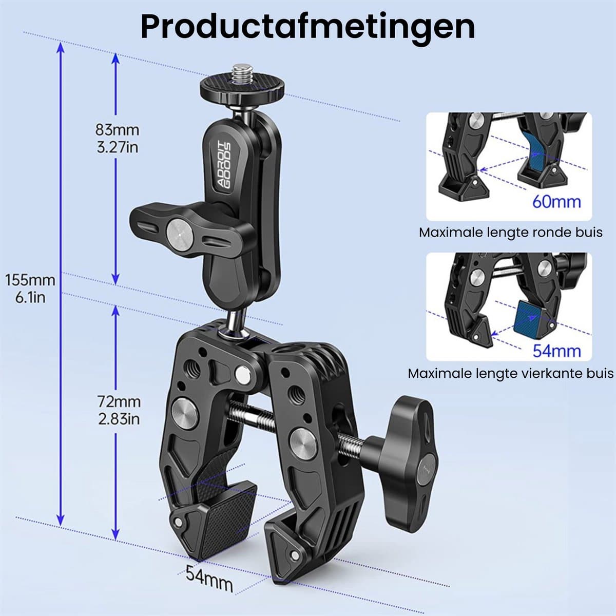 AdroitGoods Super Clamp Cameraklem – 360° Magic Arm met Dubbele Kogelkop & 1/4"- en 3/8"-Schroefdraad voor DSLR, LED-verlichting, Ronin & MOVI thumbnail 4