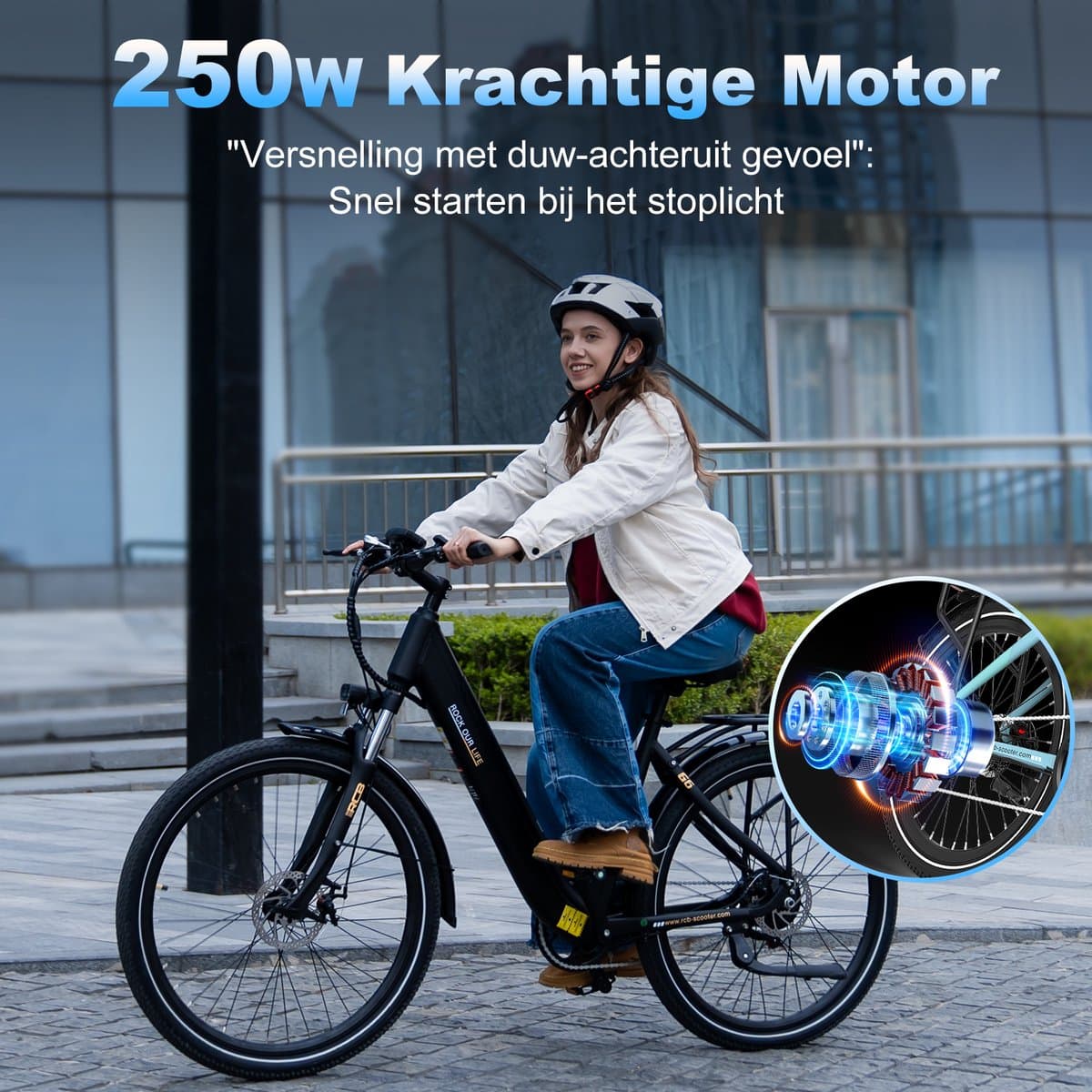 RG6 Elektrische Fiets dames, 60-80 km Trendy City Commuter EBike, 27.5 Inch, 250W, 7 versnellingen, met App en NFC,blauw thumbnail 7