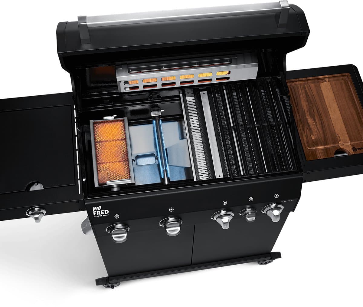 BURNHARD® 4 Branders gasbarbecue Big FRED Black Series 3 incl. achterbrander, keramische 900°C infraroodbrander, zijkookplaat, gietijzeren grillrooster + uitklapbare zijtafels thumbnail 5