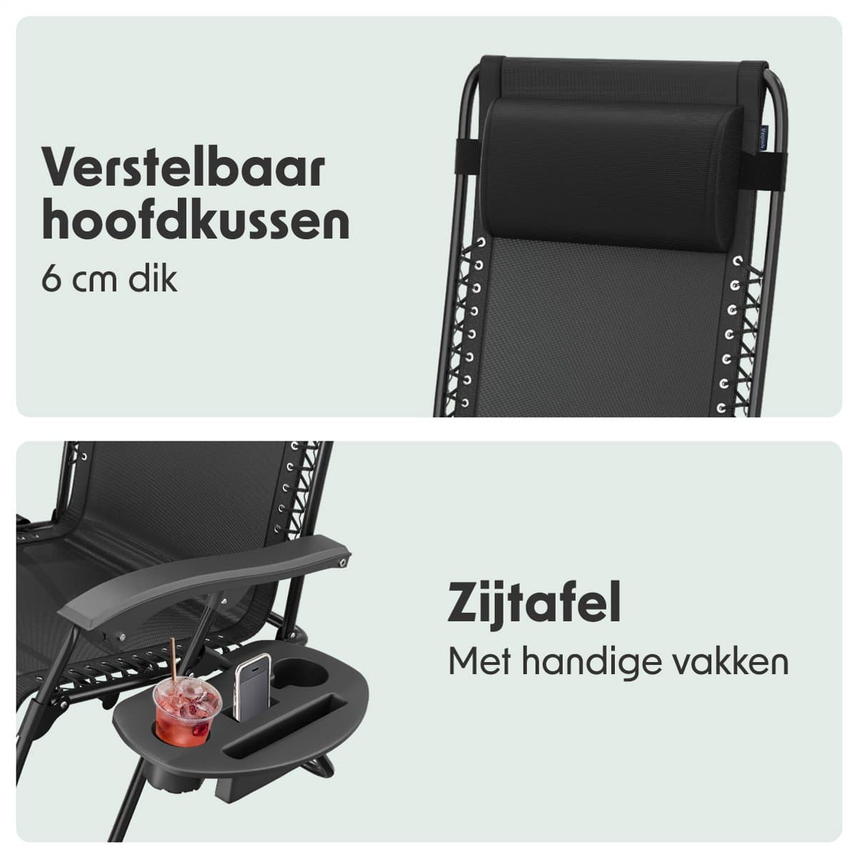 LifeGoods Opvouwbare Tuinstoel - Ligstoel Tuin - 30°-90° Verstelbaar - Metaal - Zwart thumbnail 3