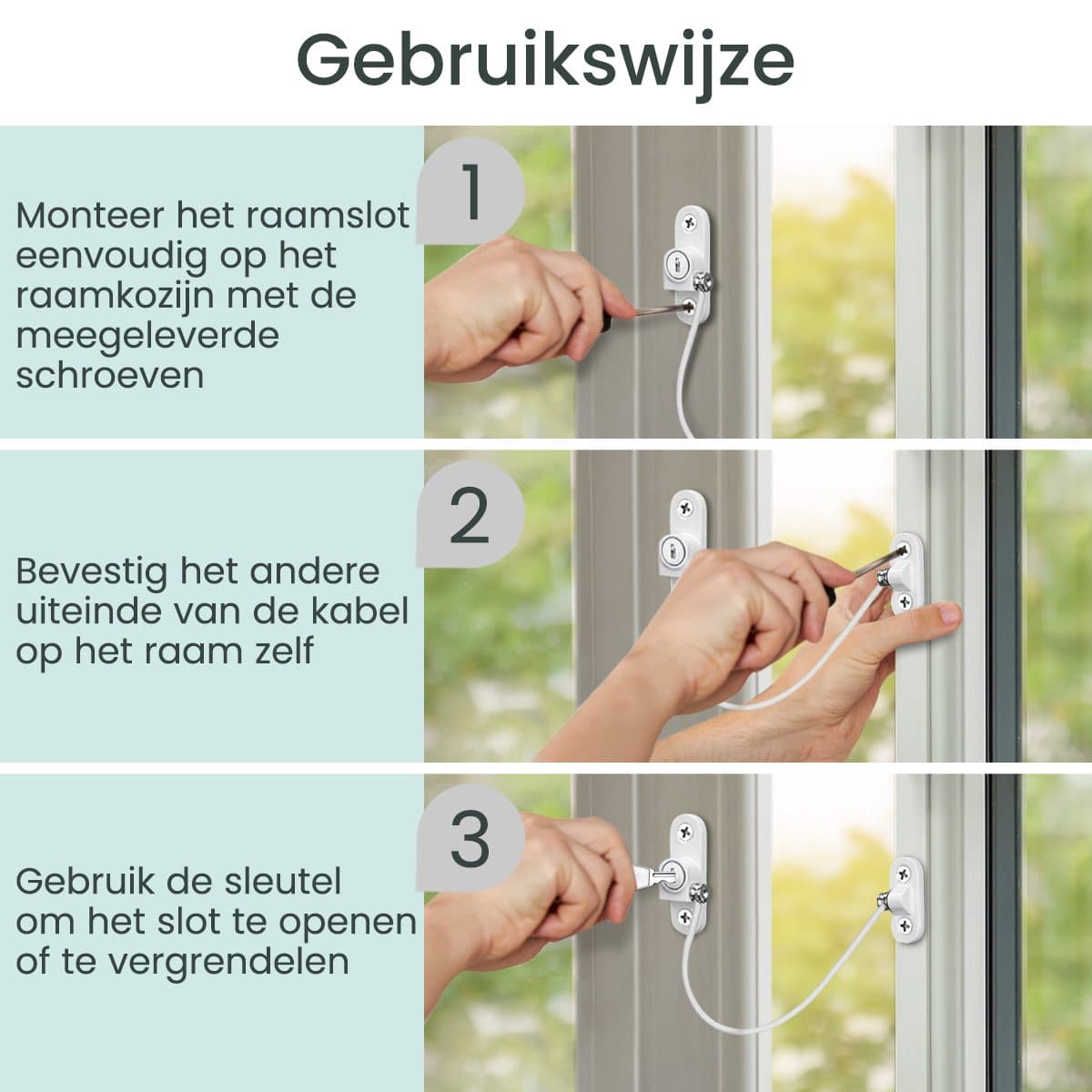 Purepeak Raamslot Kinderen Set 3 Stuks - Raambegrenzer - Raambeveiliging - Kinderslot Raam - Raamvastzetter - Raamgrendel - Wit thumbnail 3