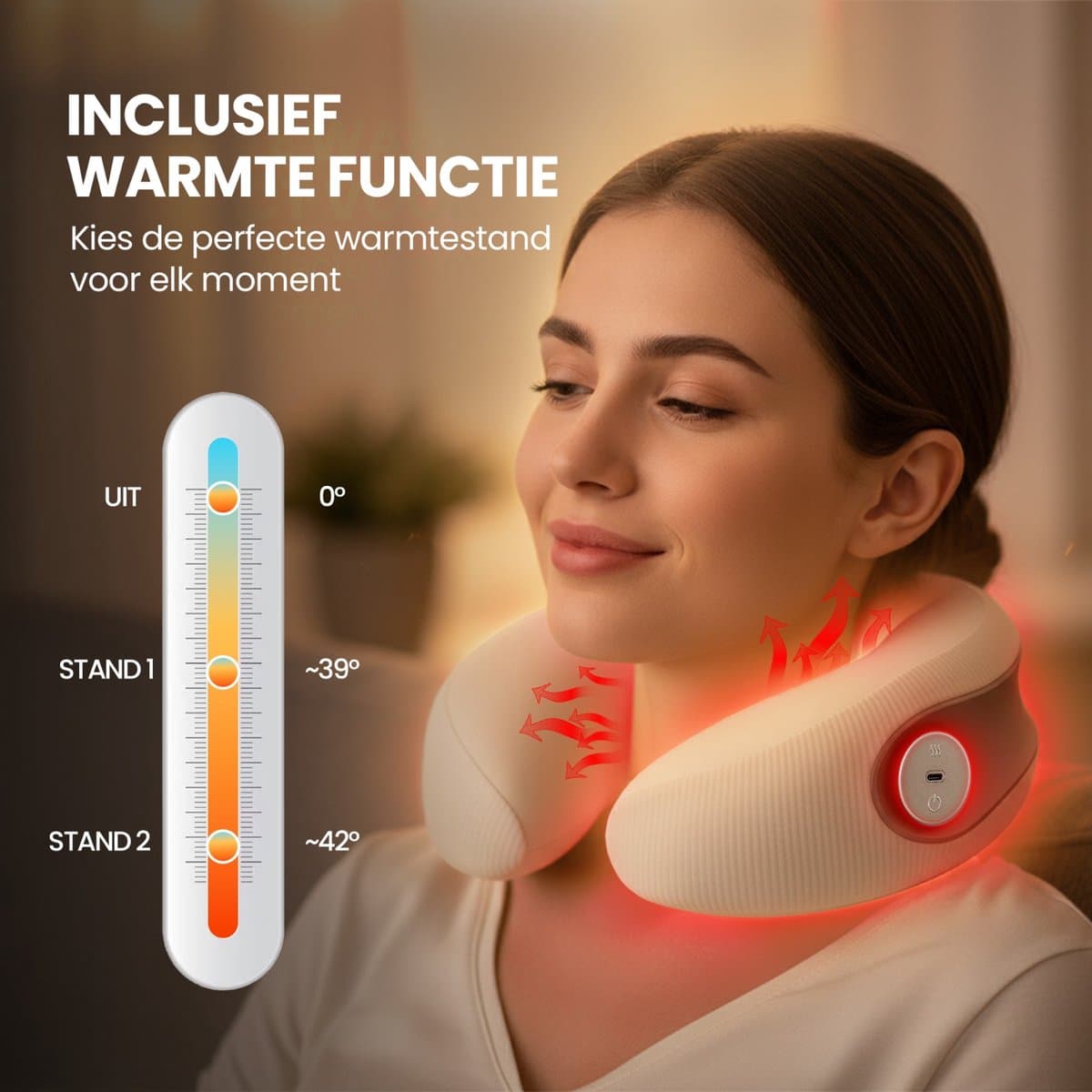 Home Vibes® Nekmassage Apparaat – Massage Nekkussen – Massage Apparaat – Memory Foam - Vaderdag Cadeau - Draadloos - Reiskussen - 3 Massage Standen – 2 Hitte Niveaus - Licht Apricot thumbnail 4