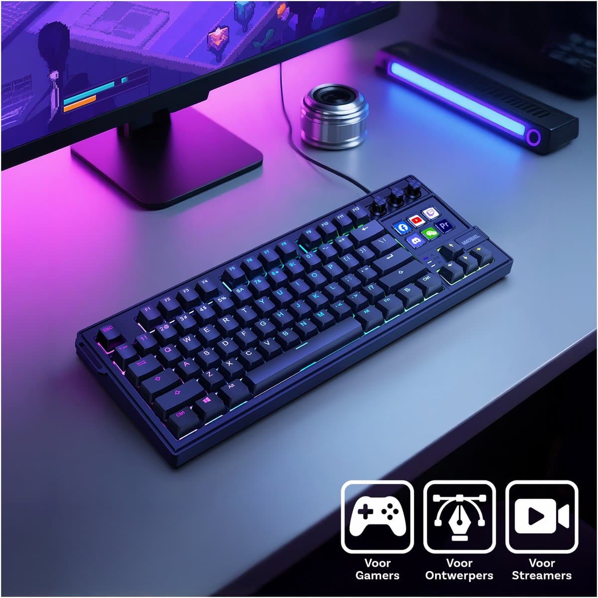 Mechanisch Toetsenbord met Shortcut keyboard van MMOBIEL - QWERTY Hot-Swappable RGB Keyboard met 6 Programmeerbare LCD Macrotoetsen & 3 Draaiknoppen voor Streamen, Videobewerking thumbnail 2