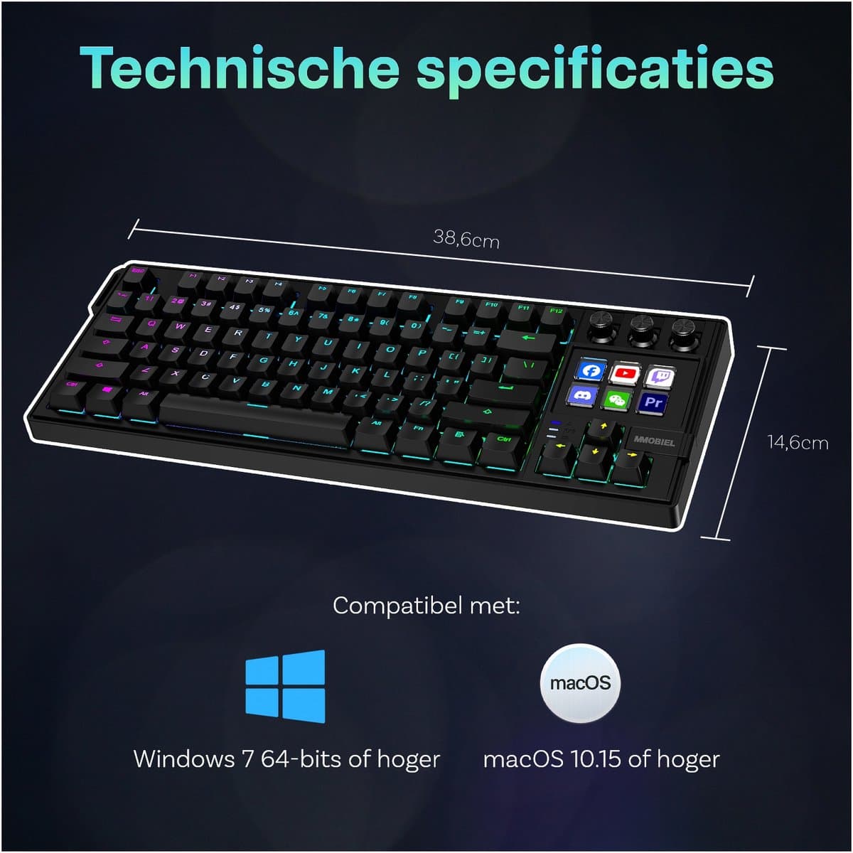 Mechanisch Toetsenbord met Shortcut keyboard van MMOBIEL - QWERTY Hot-Swappable RGB Keyboard met 6 Programmeerbare LCD Macrotoetsen & 3 Draaiknoppen voor Streamen, Videobewerking thumbnail 5