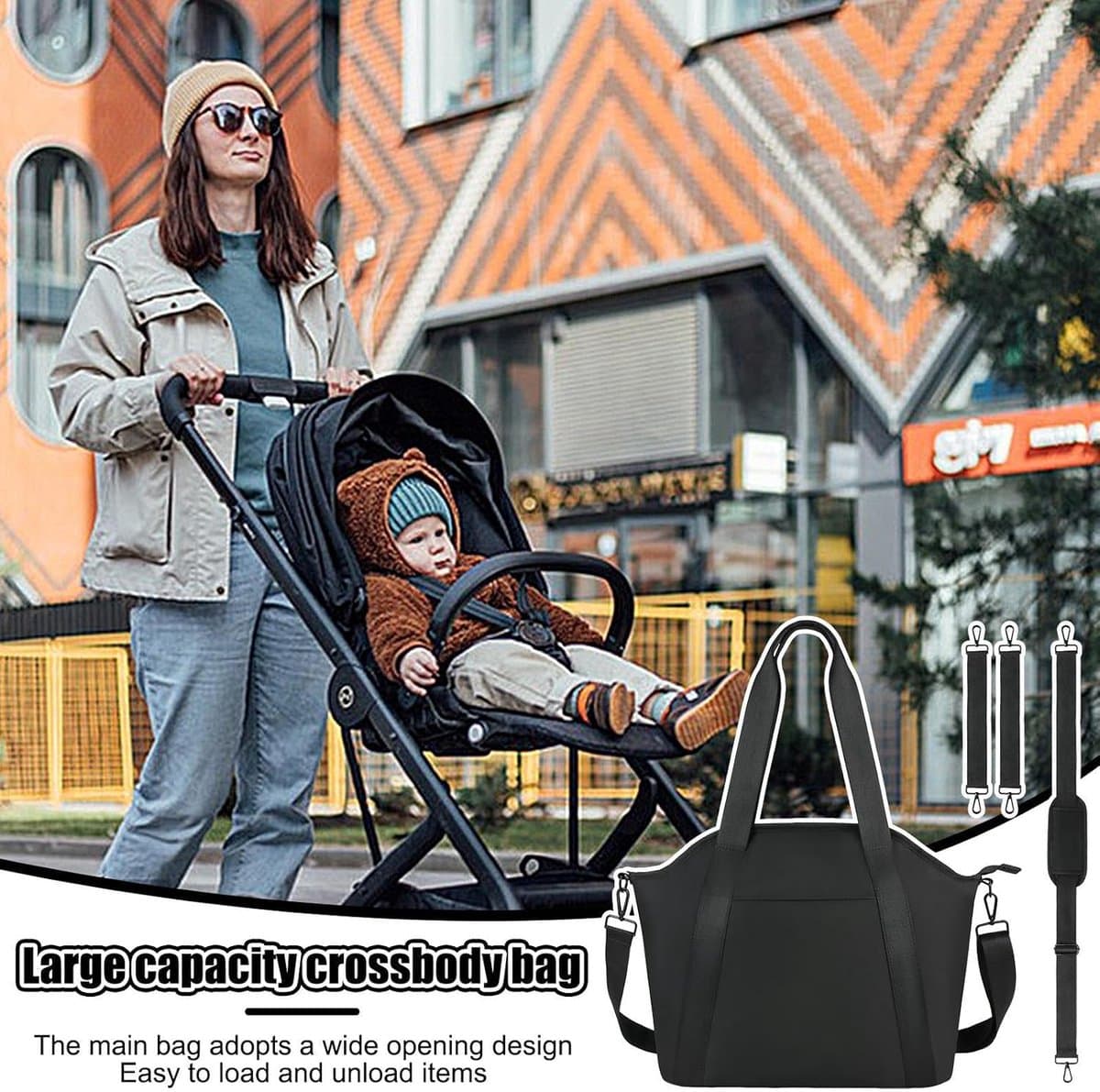 Luiertas Tote - Waterdichte Opbergtas – Multifunctionele draagtas met schouderband - ruim voor kleding & reisbenodigdheden – Zwart thumbnail 2